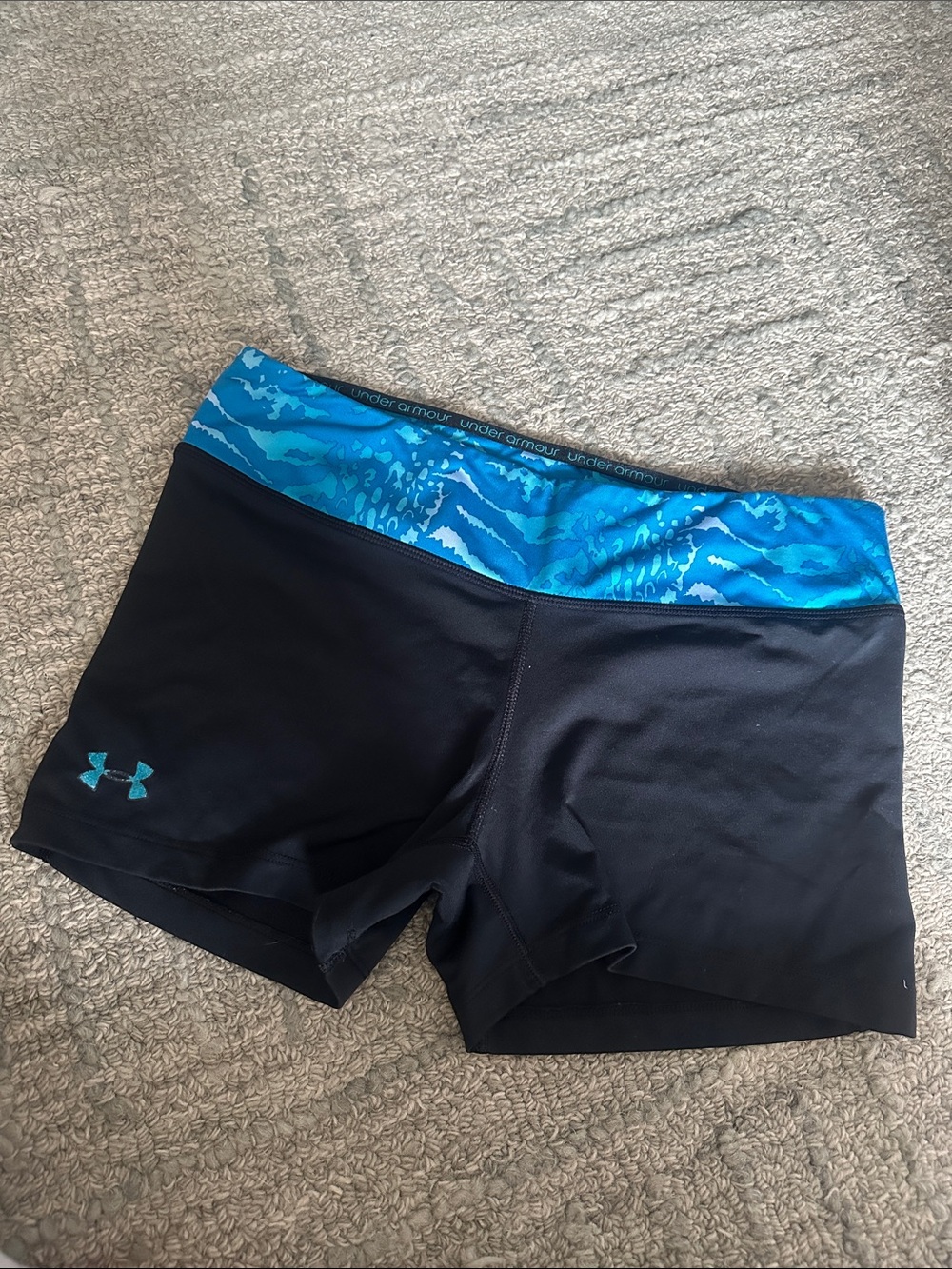 Under Armour Black Bike Shorts with Blue Patterned Waistband